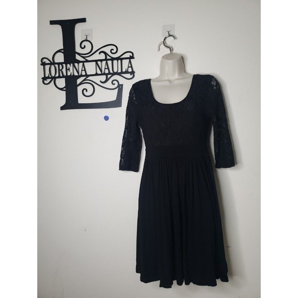 $78 Cupio A-line Mini Dress Size Small Randa Black 3/4 Sleeve